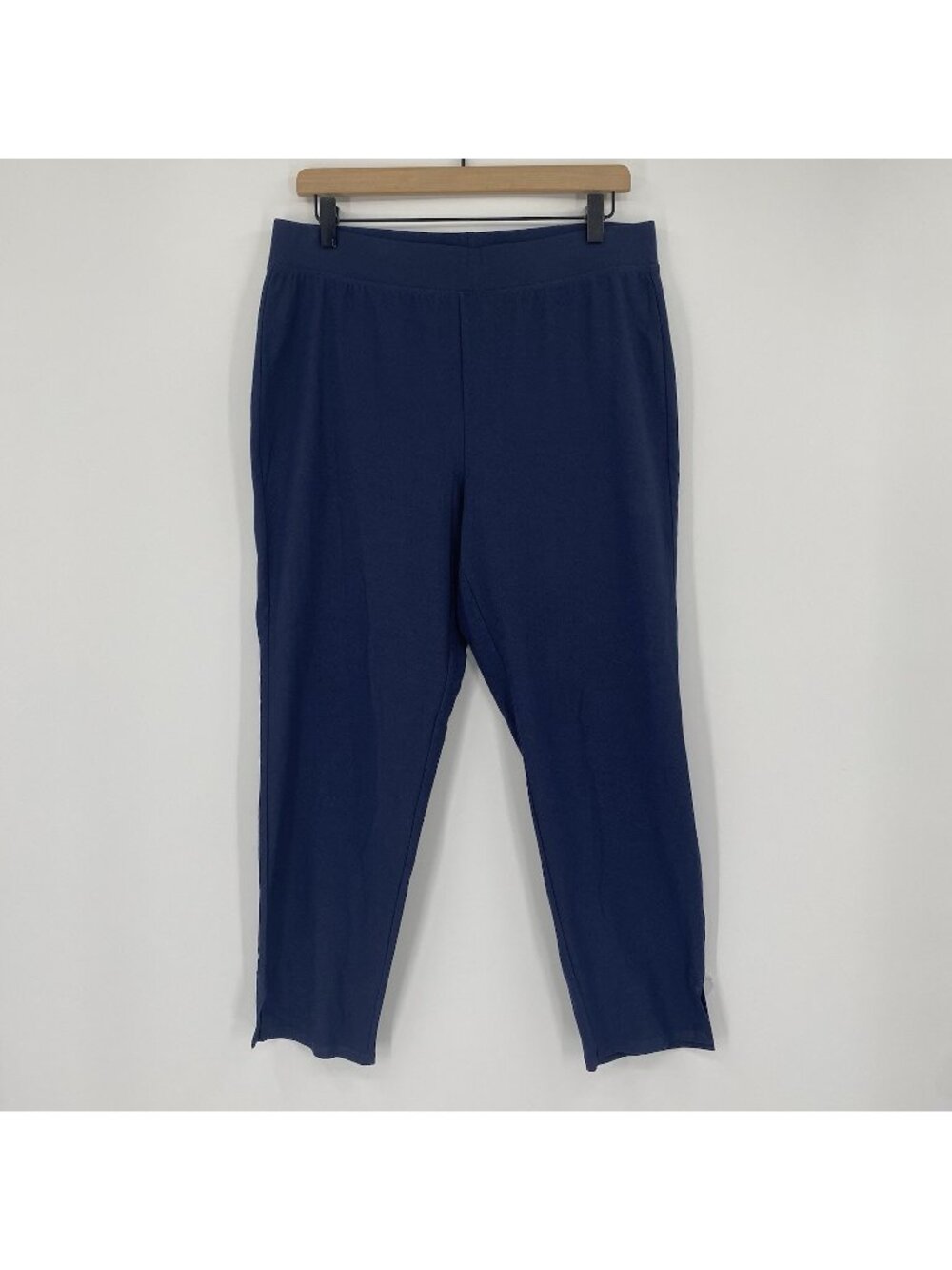 Eileen Fisher Size M Navy Blue Ankle Pants Stretch Slit Hem Pull On